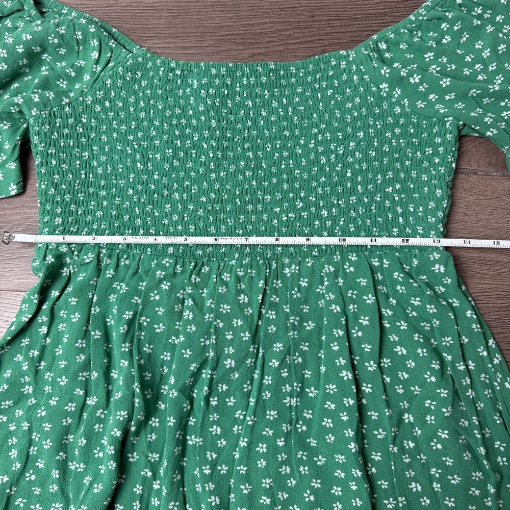 🌿 American Eagle Outfitters Green Floral Smocked Mini Dress Tunic Top - S - Picture 6 of 8